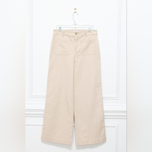 NWT Loft Palmer Wide Leg Pants Twill Tan Patch Pockets High Waisted Size 14 Prep - Picture 3 of 9